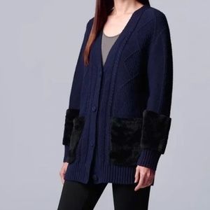 Simply Vera faux fur cabled cardigan. Worn‎ 2x. Retail 94